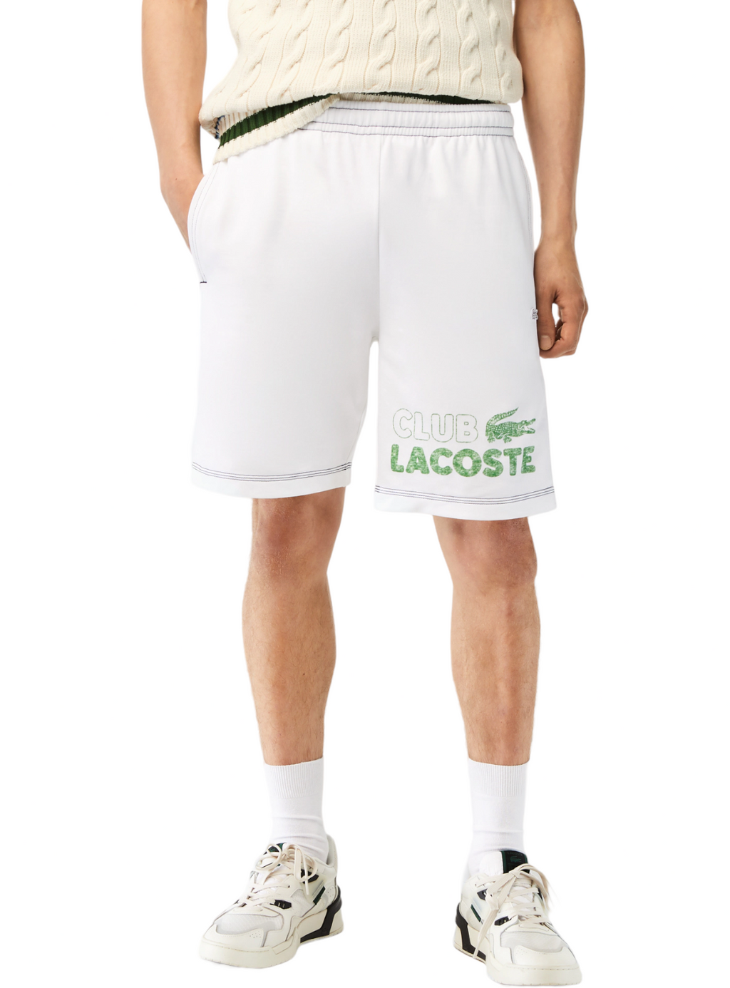 Lacoste Shorts - Contrast Branding Fleece Shorts - White-001  - GH5638
