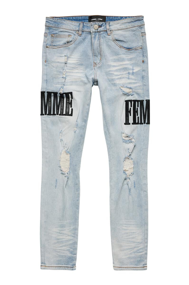 Homme+Femme Jeans - Letterman Denim Blue With Black  - HFFW202055