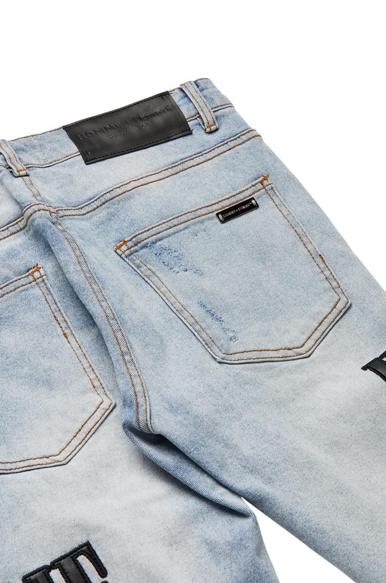 Homme+Femme Jeans - Letterman Denim Blue With Black  - HFFW202055