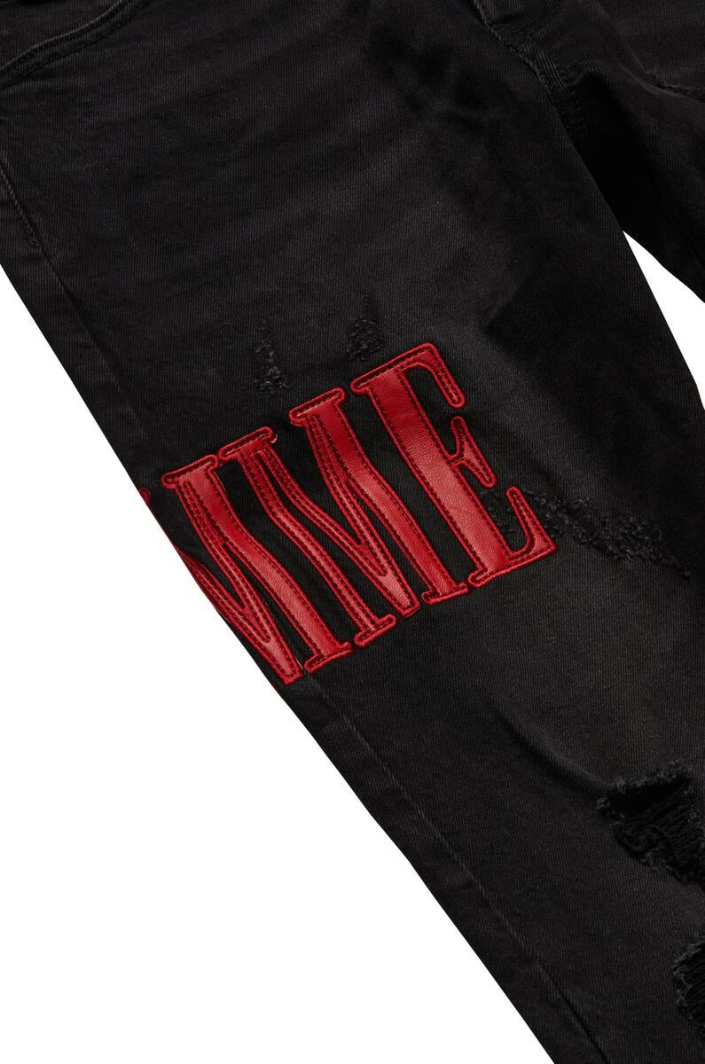 Homme+Femme Jeans - Letterman Denim - Black With Red - HFSP202181