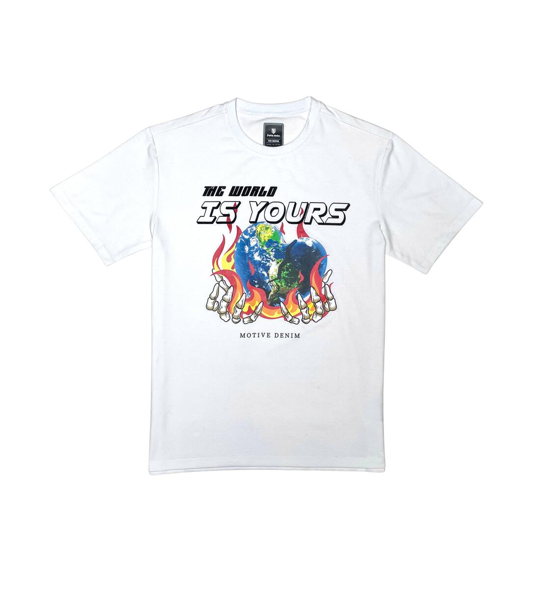 Motive Denim T-Shirt - World is Yours - White - MT179