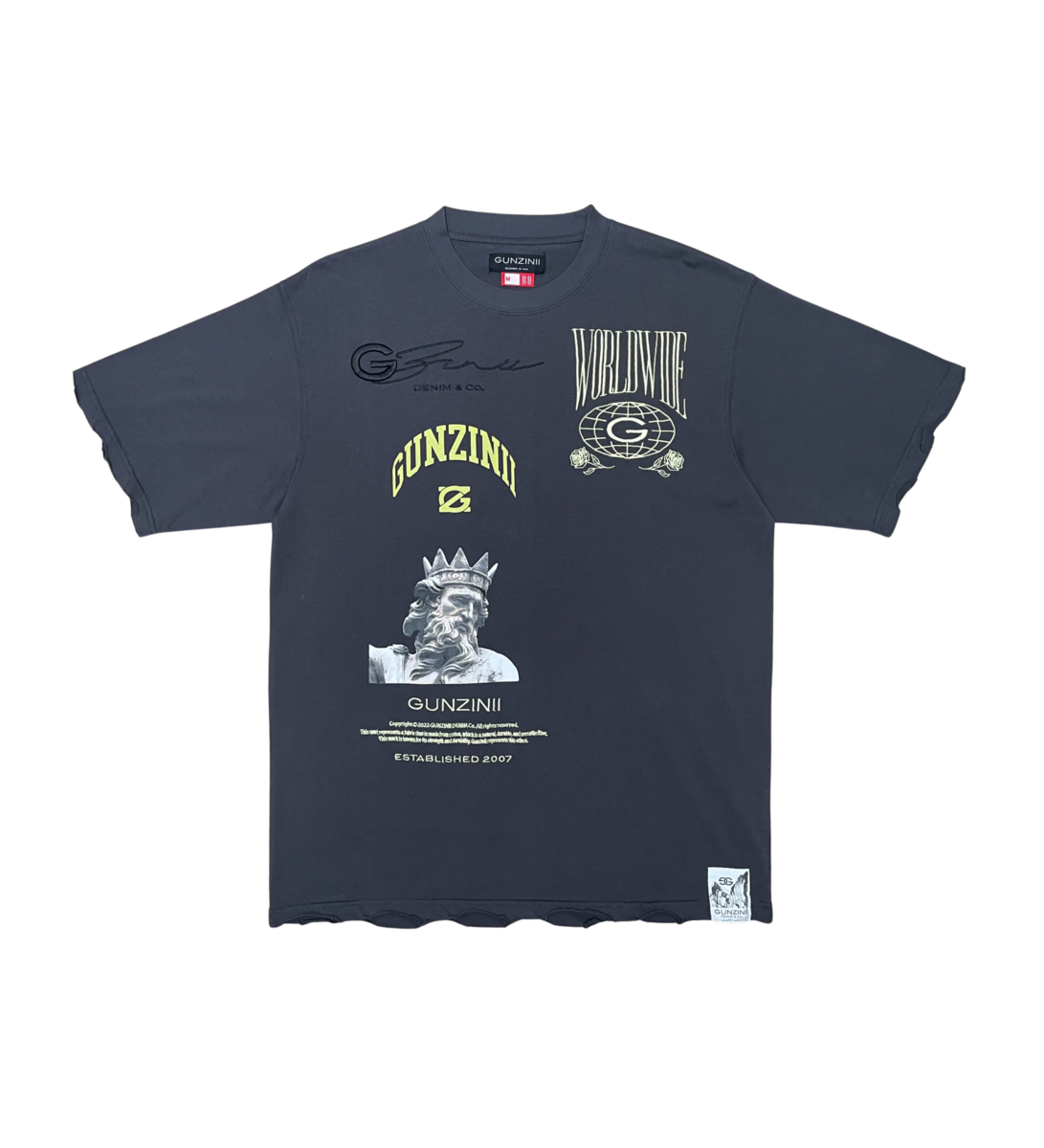 Gunzini T-Shirt - World Wide - Charcoal - GZ333