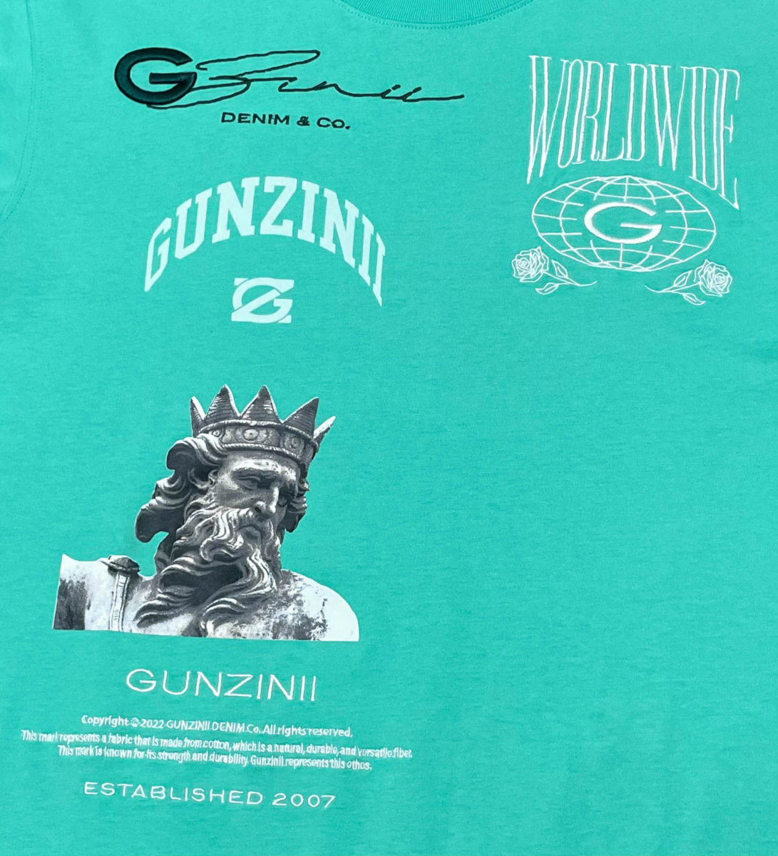 Gunzini T-Shirt - World Wide - Aqua Mint - GZ333