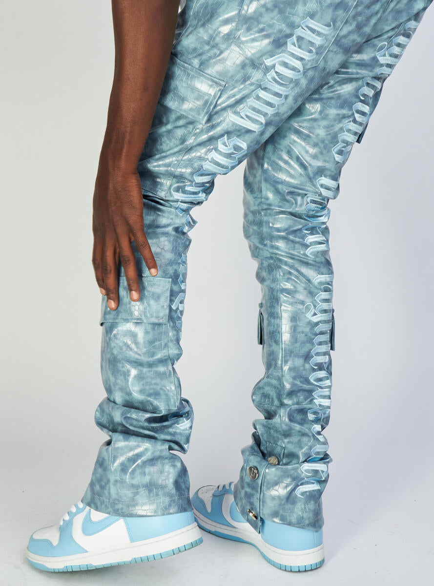 Politics Jeans - Harris - Alligator Leather Stacked Flare with Embroidery - Blue  - 565