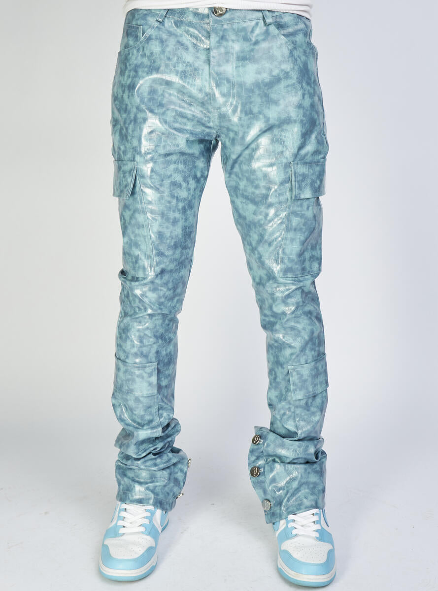 Politics Jeans - Harris - Alligator Leather Stacked Flare with Embroidery - Blue  - 565