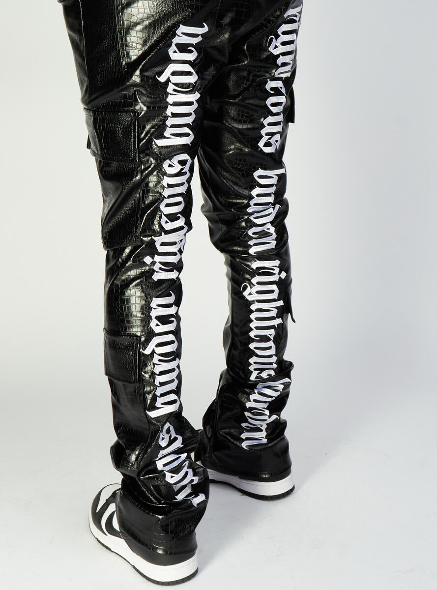 Politics Jeans - Harris - Alligator Leather Stacked Flare with Embroidery - Black And White  - 561