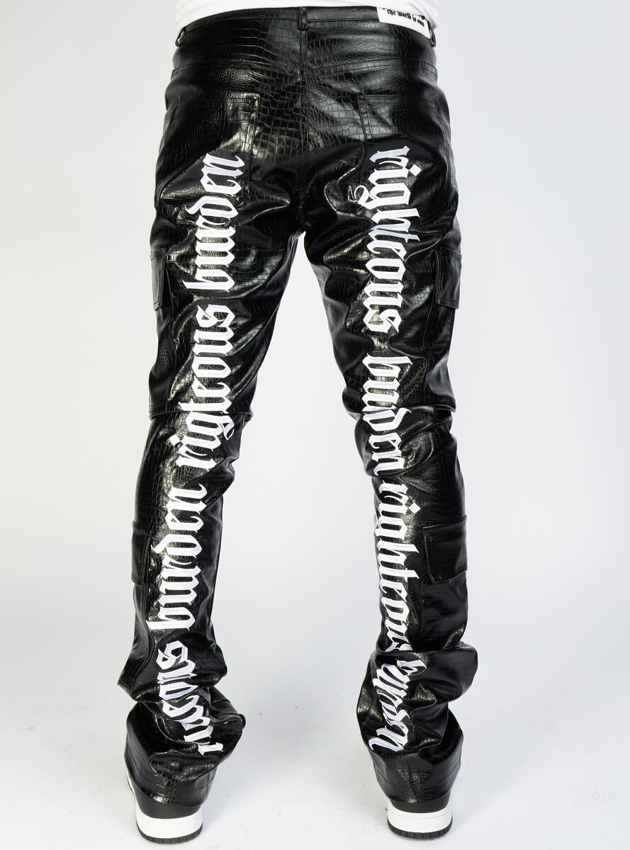 Politics Jeans - Harris - Alligator Leather Stacked Flare with Embroidery - Black And White  - 561