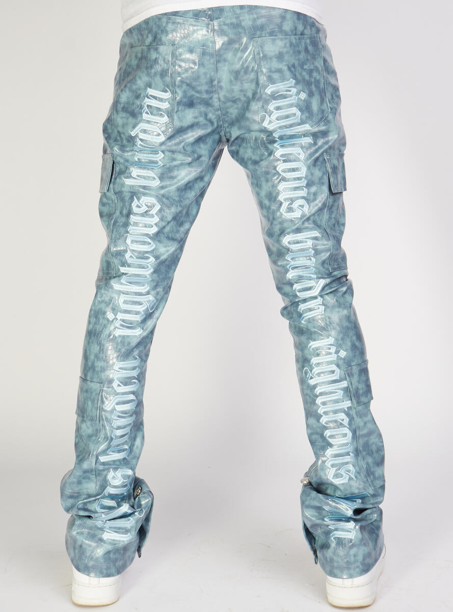 Politics Jeans - Harris - Alligator Leather Stacked Flare with Embroidery - Blue  - 565