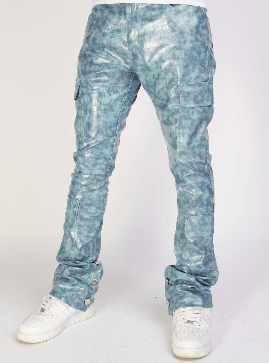 Politics Jeans - Harris - Alligator Leather Stacked Flare with Embroidery - Blue  - 565