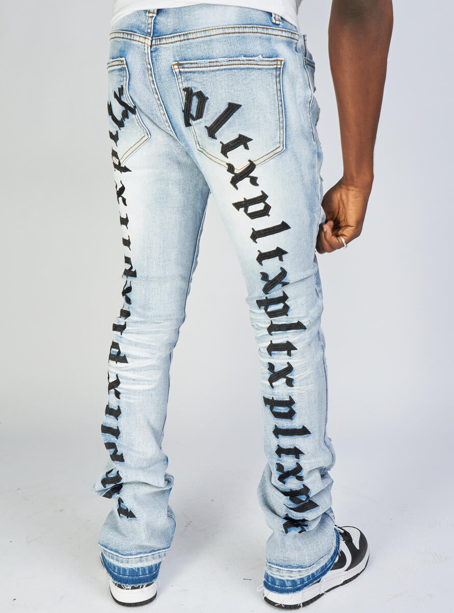 Politics Jeans - Mac - Embroidered Skinny Stacked Flare - Light Blue And Black - 511