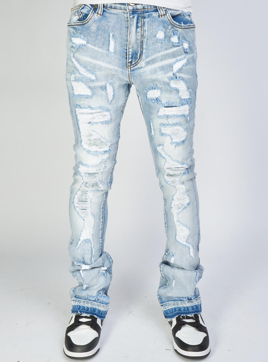 Politics Jeans - Mac - Embroidered Skinny Stacked Flare - Light Blue And Black - 511