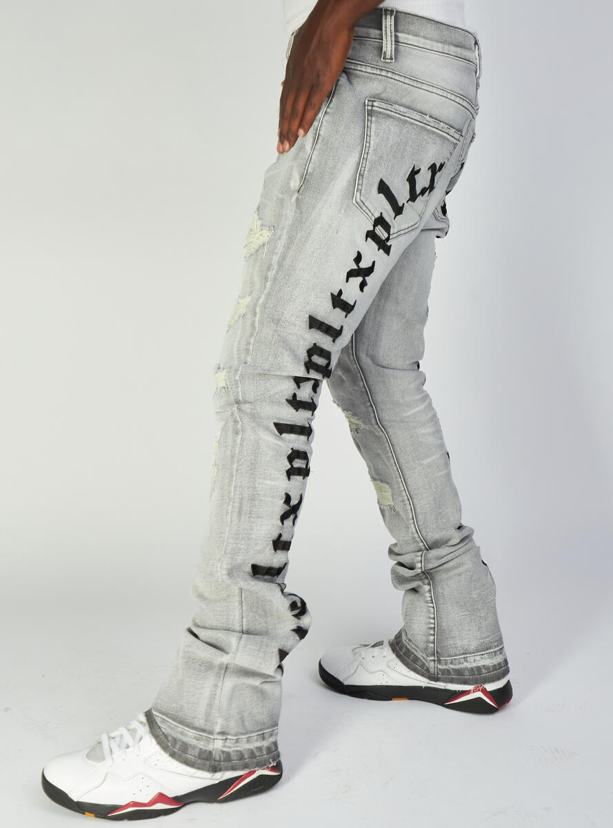 Politics Jeans - Mac - Embroidered Skinny Stacked Flare - Grey And Black - 507