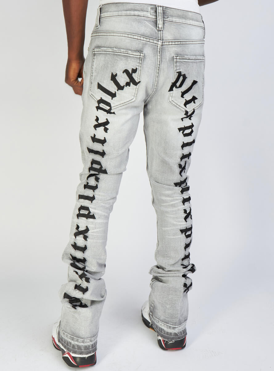 Politics Jeans - Mac - Embroidered Skinny Stacked Flare - Grey And Black - 507