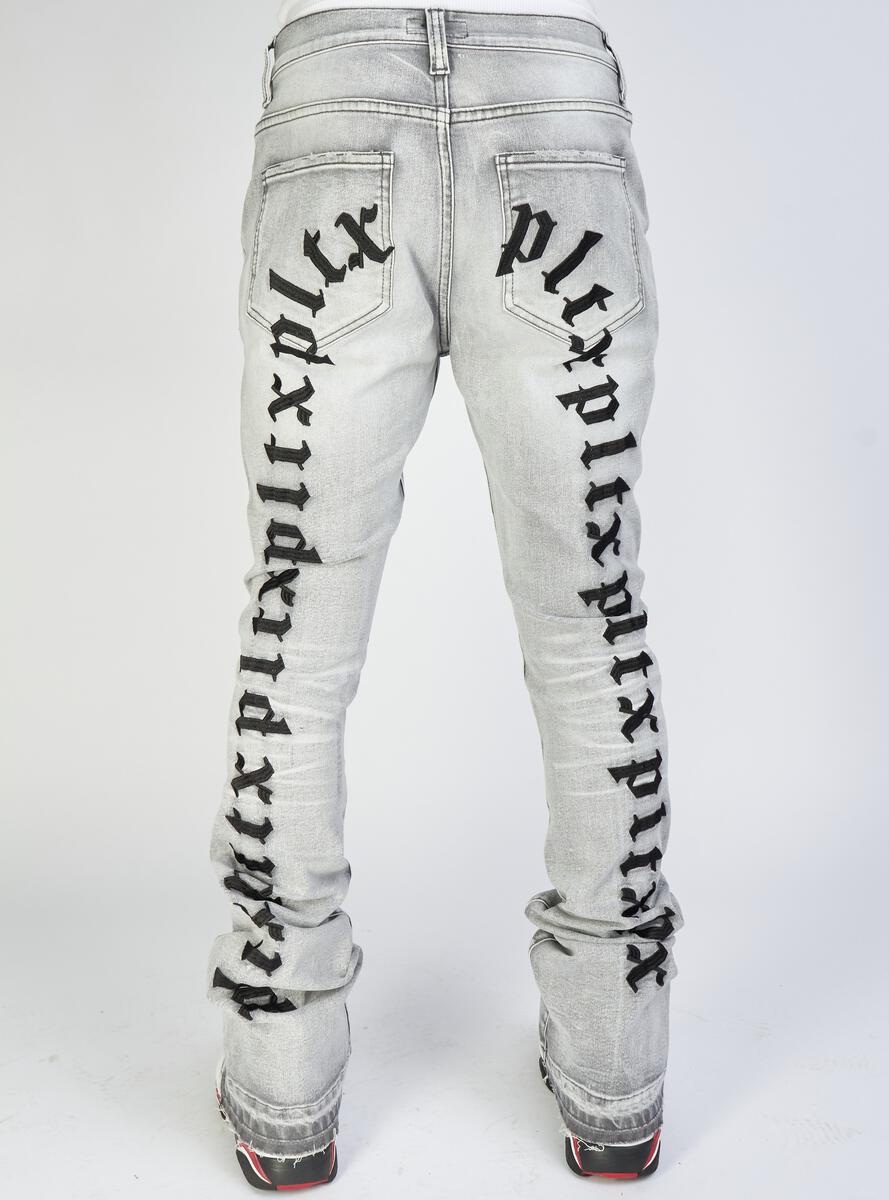 Politics Jeans - Mac - Embroidered Skinny Stacked Flare - Grey And Black - 507