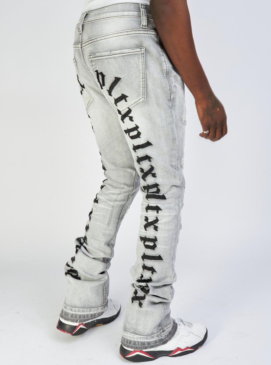 Politics Jeans - Mac - Embroidered Skinny Stacked Flare - Grey And Black - 507