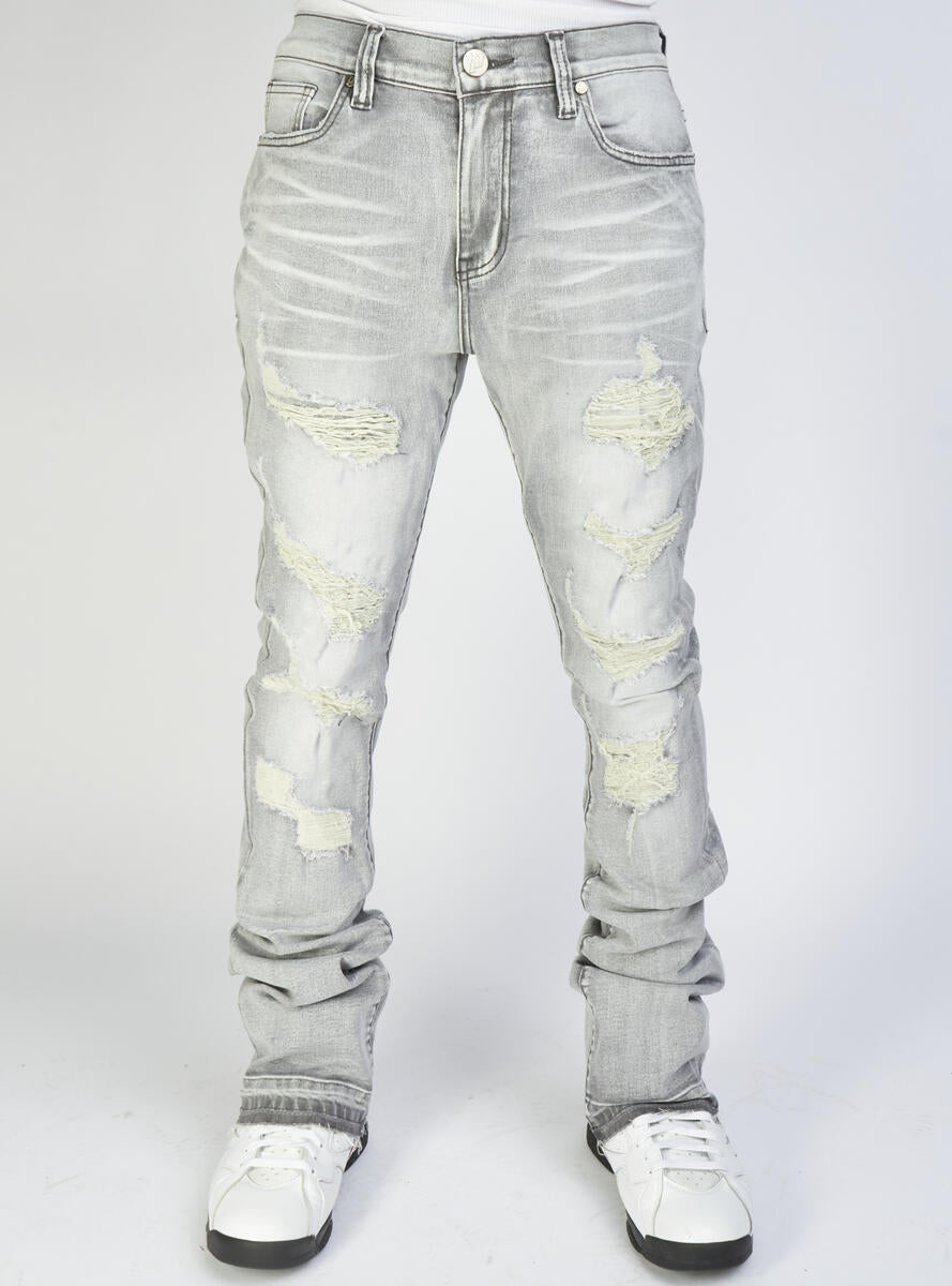 Politics Jeans - Mac - Embroidered Skinny Stacked Flare - Grey And Black - 507
