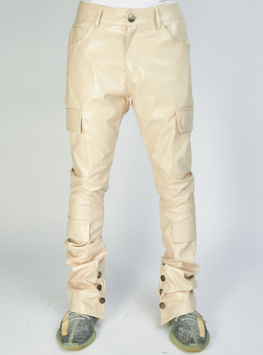 Politics Jeans - Harris - Alligator Leather Stacked Flare with Embroidery - Cream And Black - 564