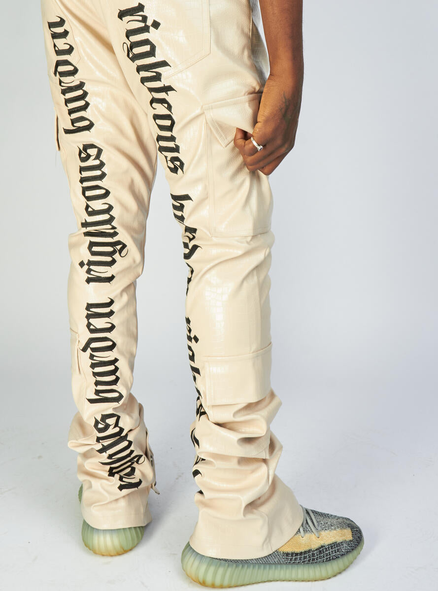Politics Jeans - Harris - Alligator Leather Stacked Flare with Embroidery - Cream And Black - 564