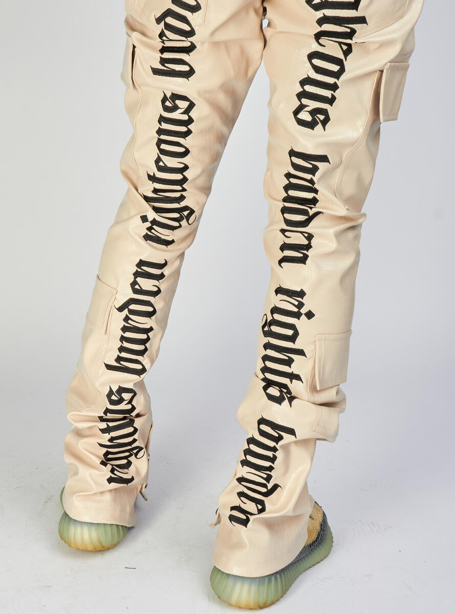 Politics Jeans - Harris - Alligator Leather Stacked Flare with Embroidery - Cream And Black - 564