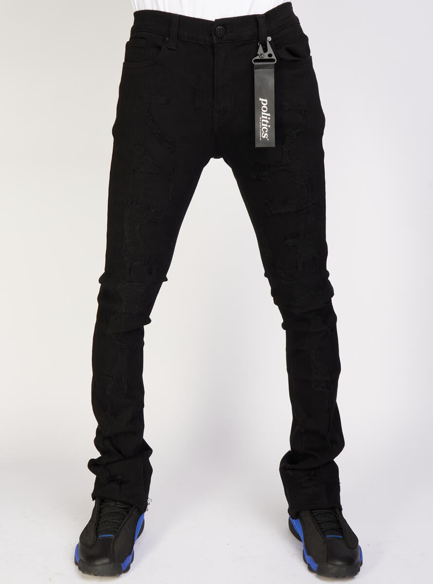 Politics Jeans - Mac - Embroidered Skinny Stacked Flare - Black With Stones - 512