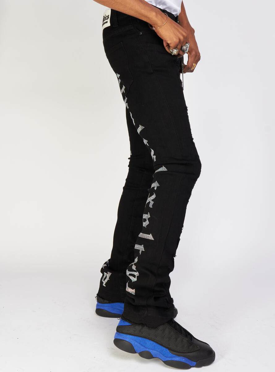 Politics Jeans - Mac - Embroidered Skinny Stacked Flare - Black With Stones - 512