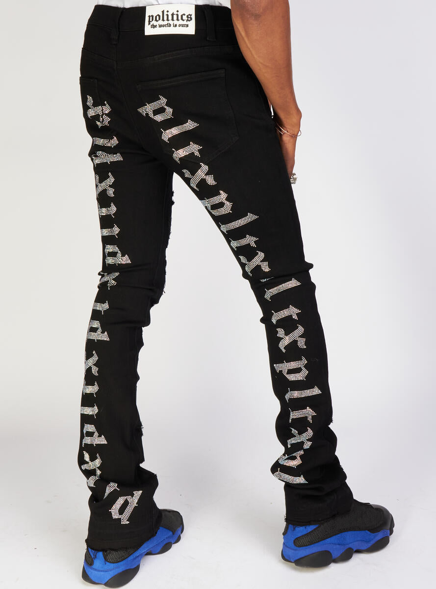 Politics Jeans - Mac - Embroidered Skinny Stacked Flare - Black With Stones - 512