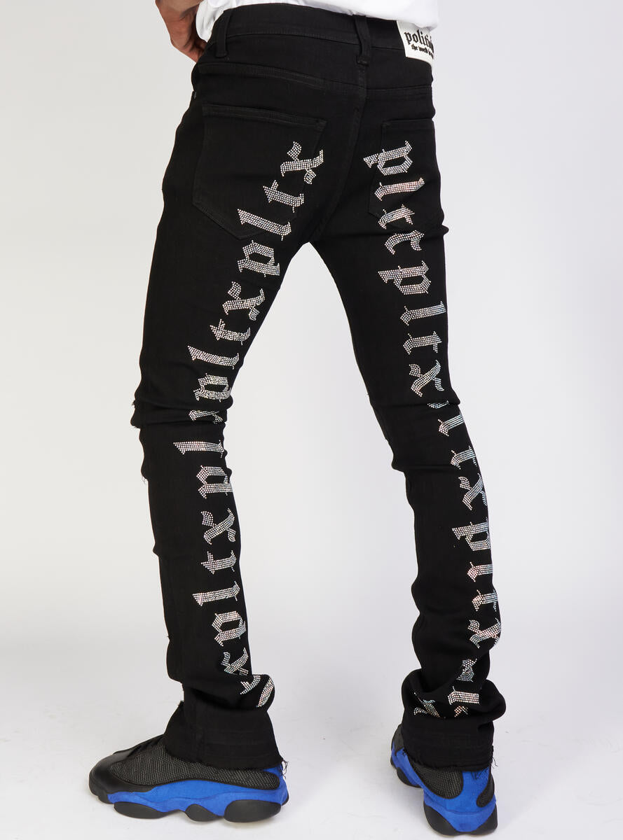 Politics Jeans - Mac - Embroidered Skinny Stacked Flare - Black With Stones - 512