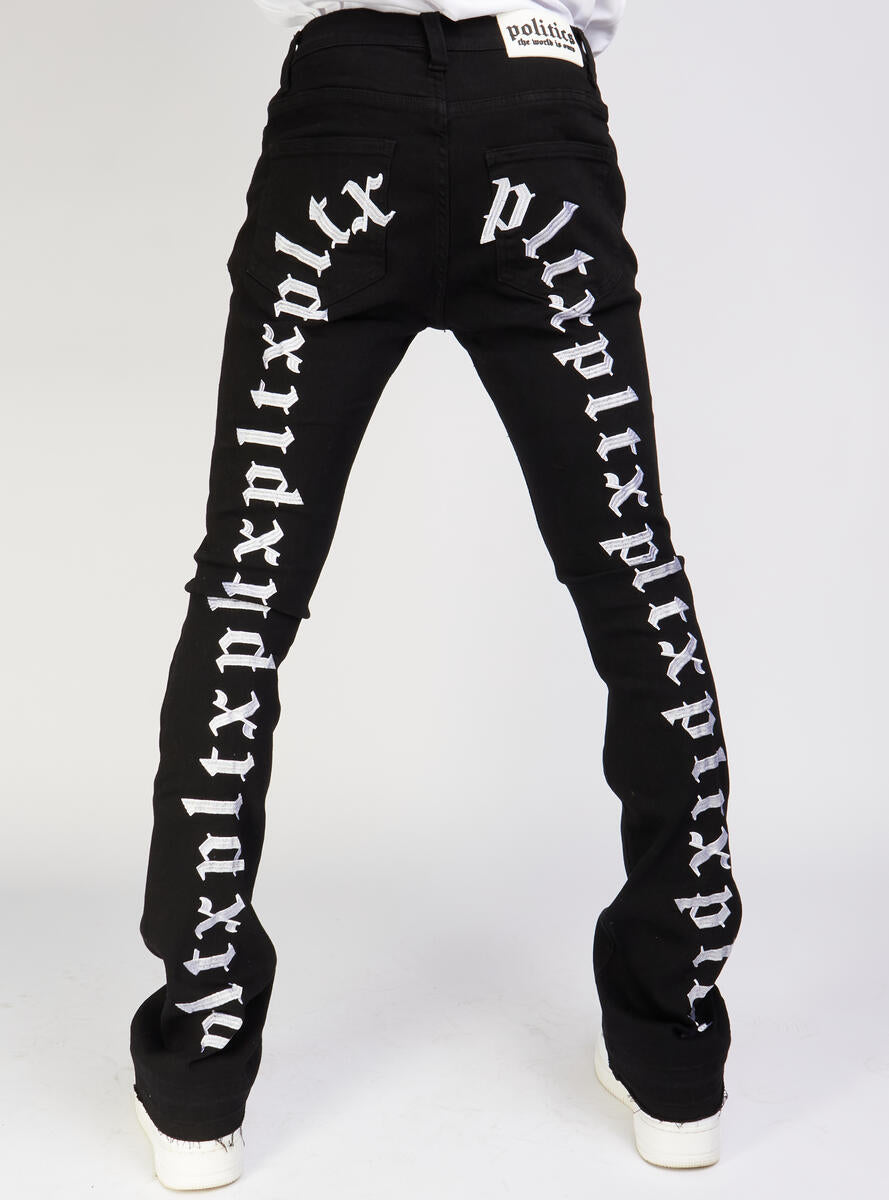 Politics Jeans - Mac - Embroidered Skinny Stacked Flare - Black And White - 509