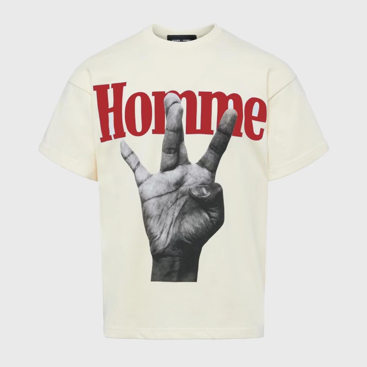 Homme+Femme T-Shirt - Twisted Fingers - Red And Cream - 202301-1