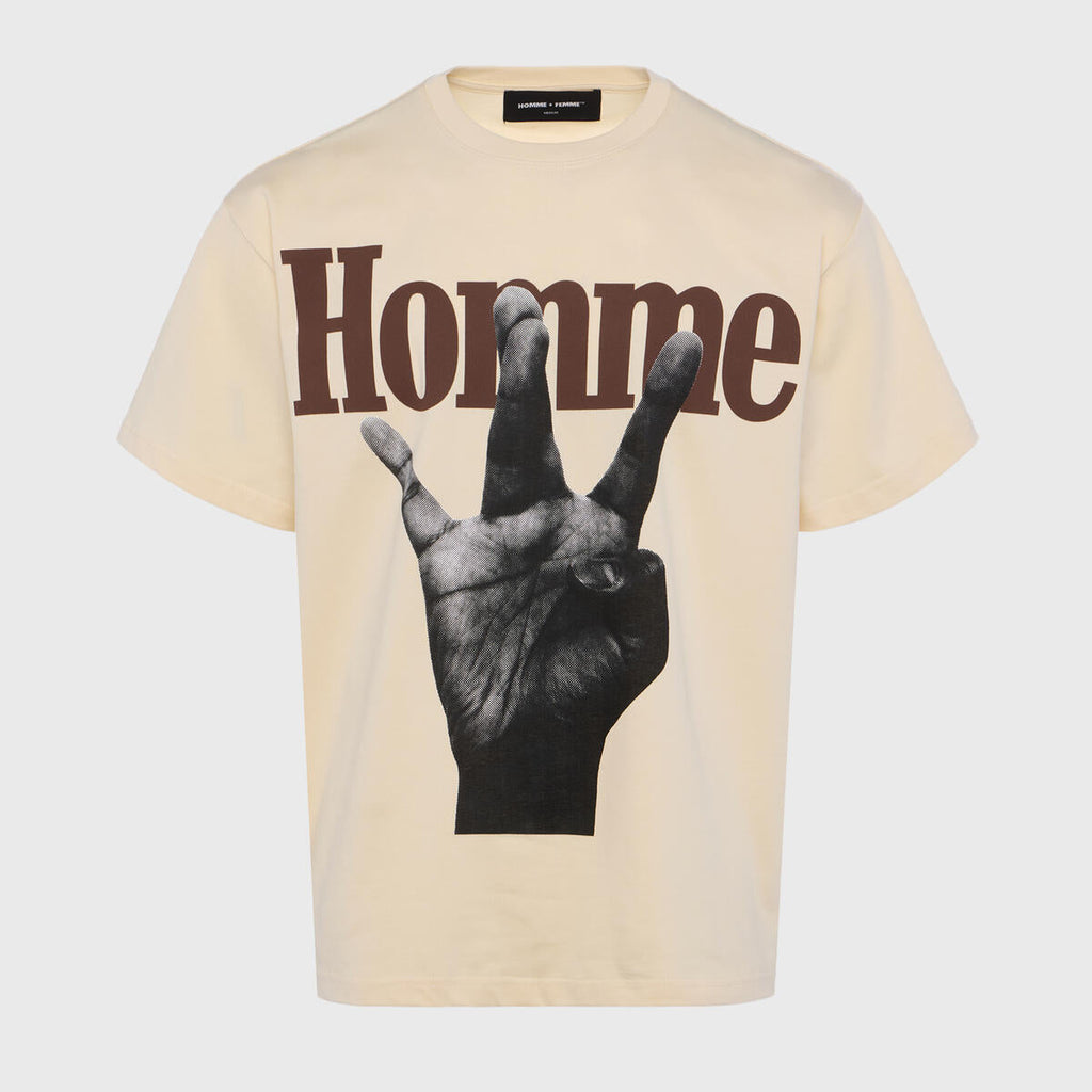 Homme+Femme T-Shirt - Twisted Fingers Tee - Cream with Brown - ATONCE2311