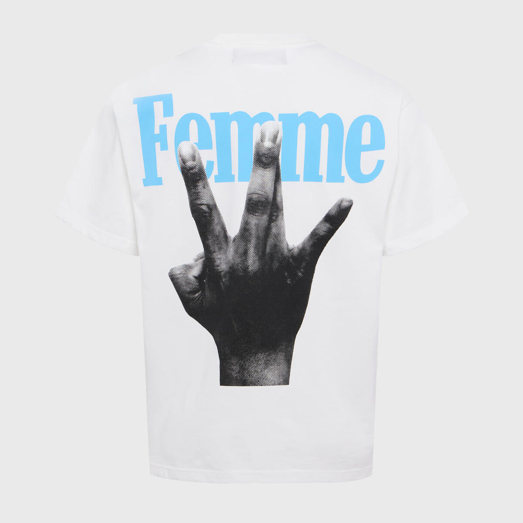 Homme+Femme T-Shirt - Twisted Fingers Tee - White with Baby Blue - ATONCE2311