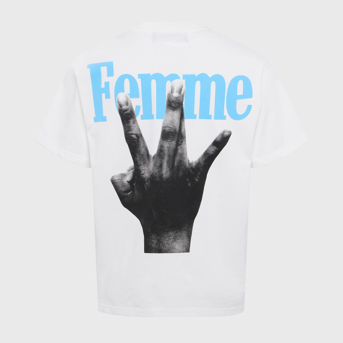 Homme+Femme T-Shirt - Twisted Fingers Tee - White with Baby Blue - ATONCE2311