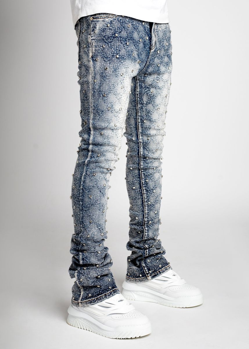Guapi Jeans - Aqua Blue Embellished Denim - Blue