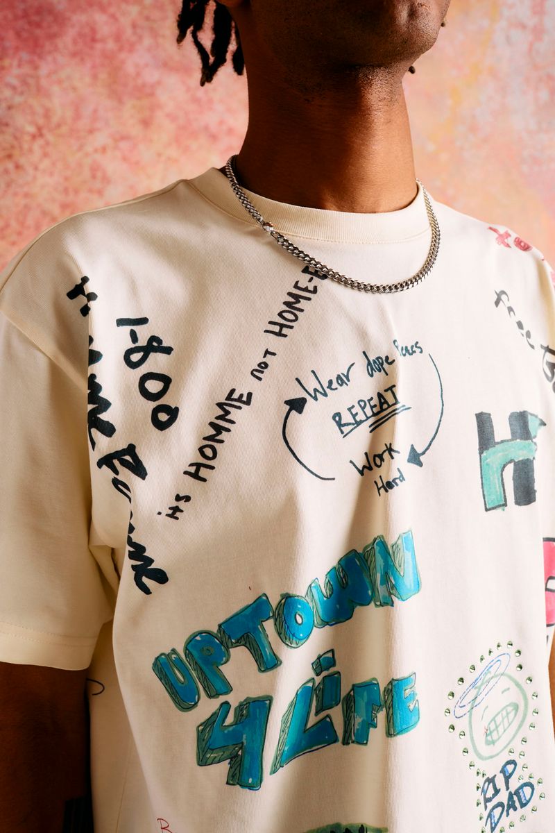 Homme+Femme T-Shirt - Rest Stop Tee - Cream - HFSS202529