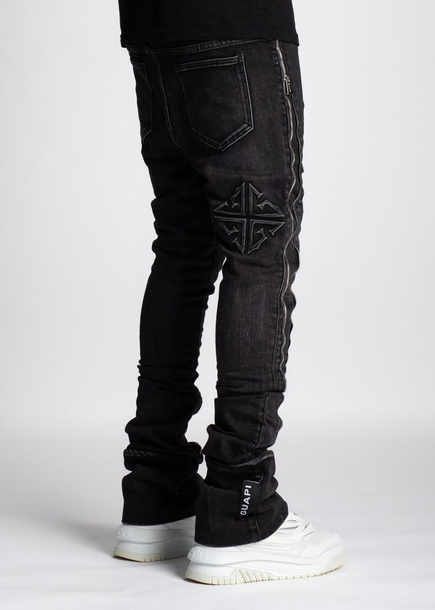 GUAPI Jeans - Iron Grey Stacked Zipper Denim - Black - 191GSZD