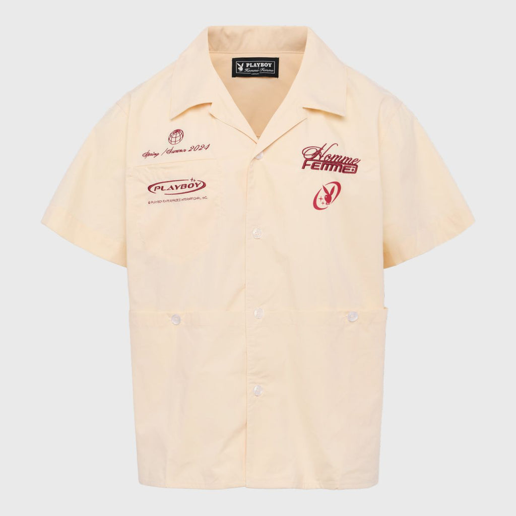 Homme+Femme T-Shirt - Playboy Button Up - Cream And Red - HFPB202407