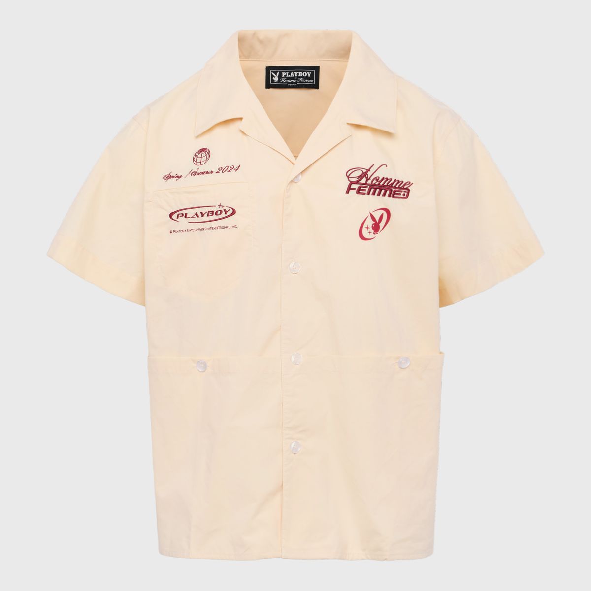 Homme+Femme T-Shirt - Playboy Button Up - Cream And Red - HFPB202407