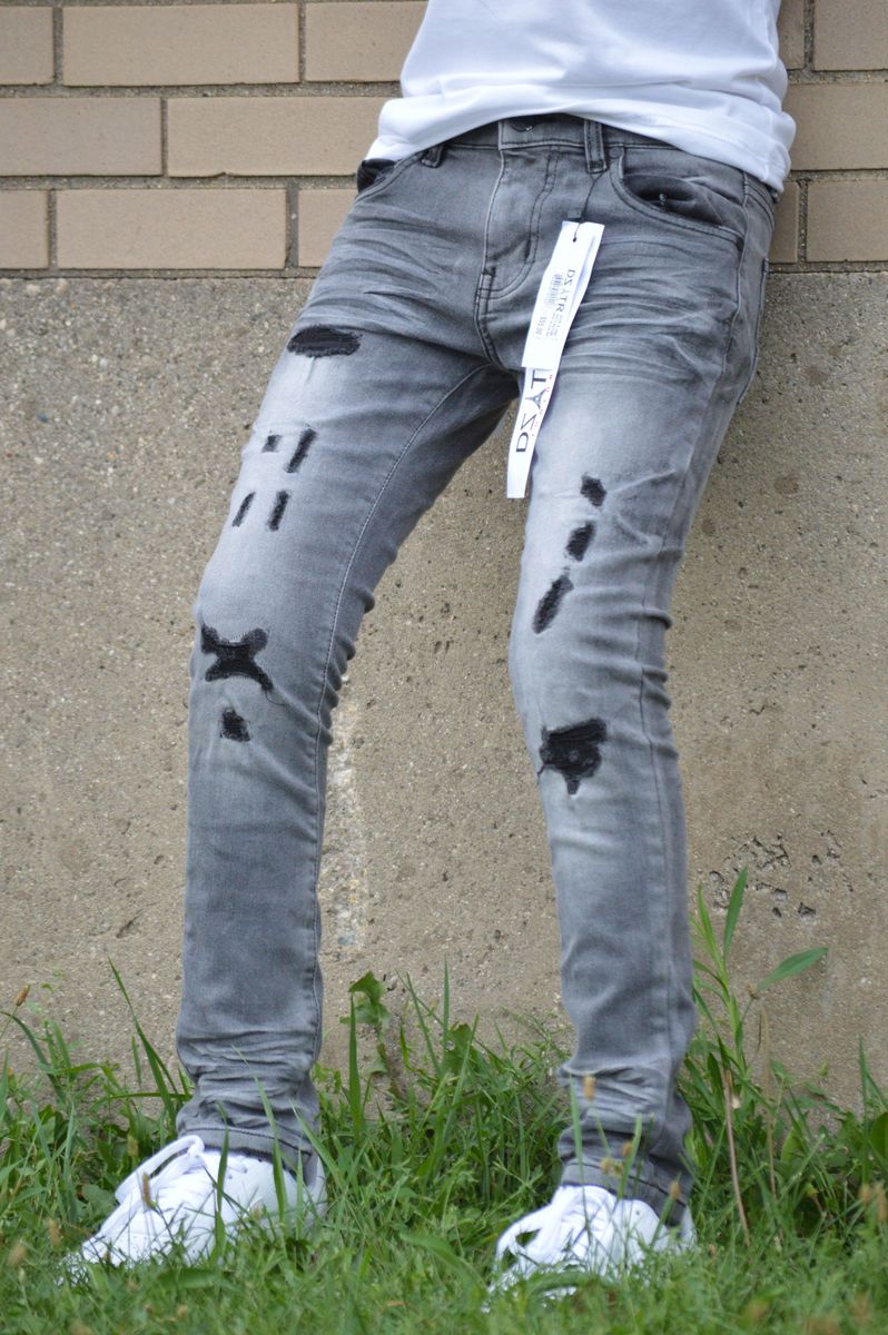Disaster Juniors Jeans - Kids Ultra Stretch Denim - Grey Blk Rips - DZTR-K-002
