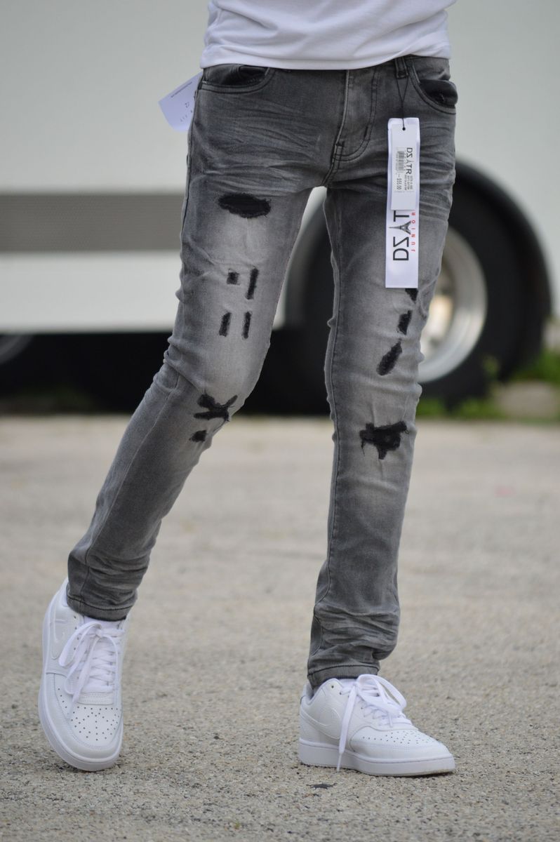 Disaster Juniors Jeans - Kids Ultra Stretch Denim - Grey Blk Rips - DZTR-K-002