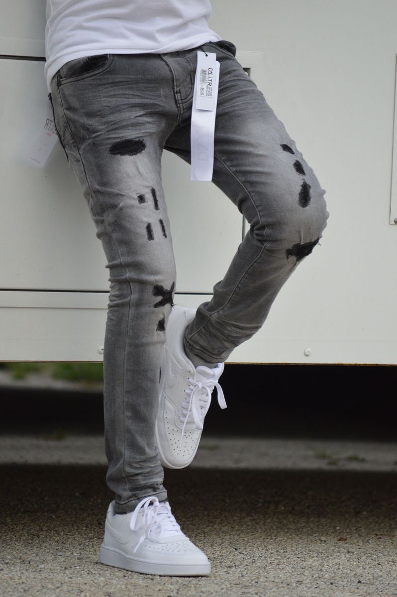 Disaster Juniors Jeans - Kids Ultra Stretch Denim - Grey Blk Rips - DZTR-K-002