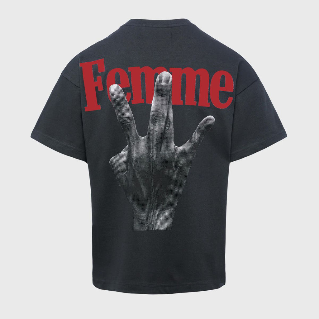 Homme+Femme T-Shirt - Twisted Fingers Tee - Black with Red  - ATONCE2311