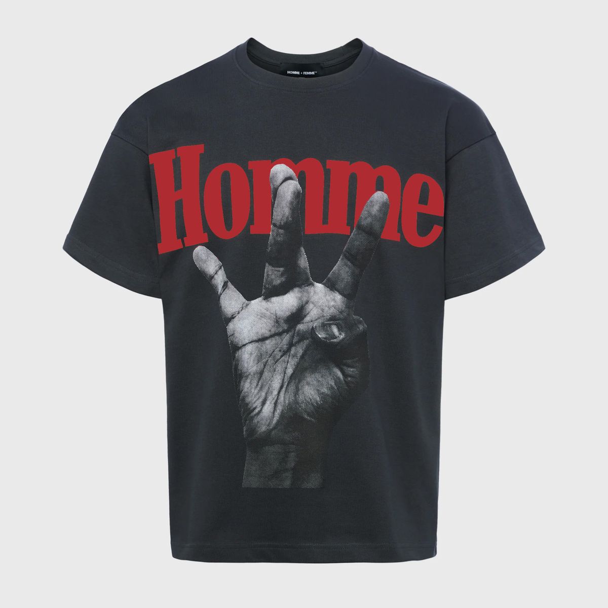 Homme+Femme T-Shirt - Twisted Fingers Tee - Black with Red  - ATONCE2311