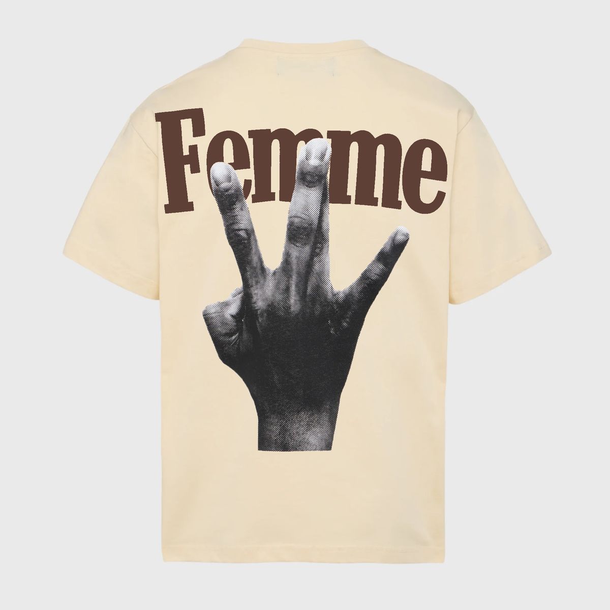 Homme+Femme T-Shirt - Twisted Fingers Tee - Cream with Brown - ATONCE2311