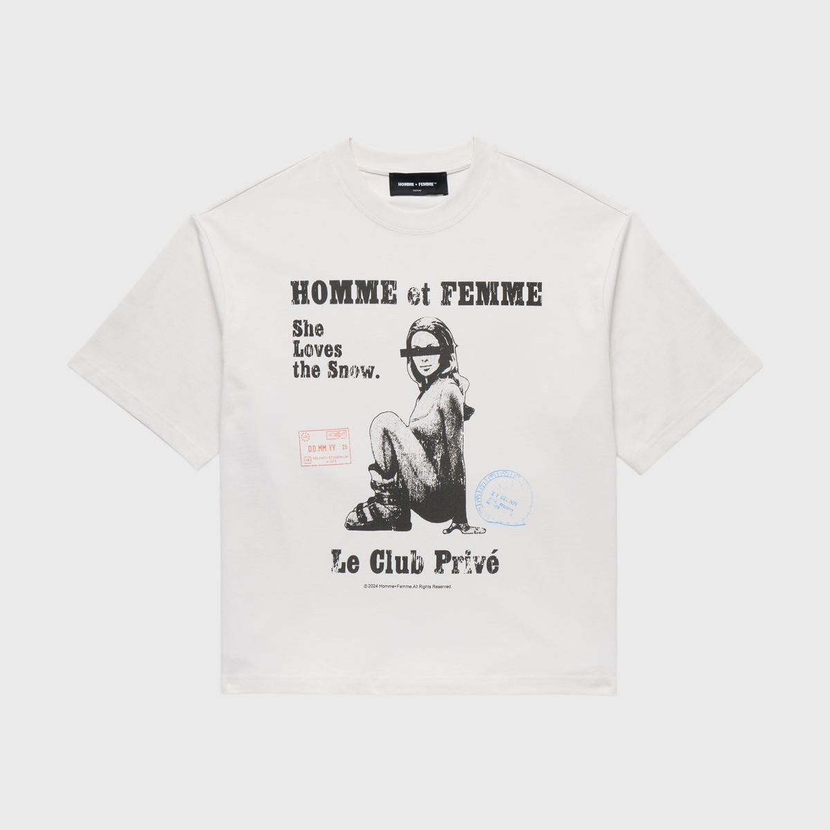 Homme+Femme T-Shirt - Snow Bunny Cropped Tee - White - HFFW2024127