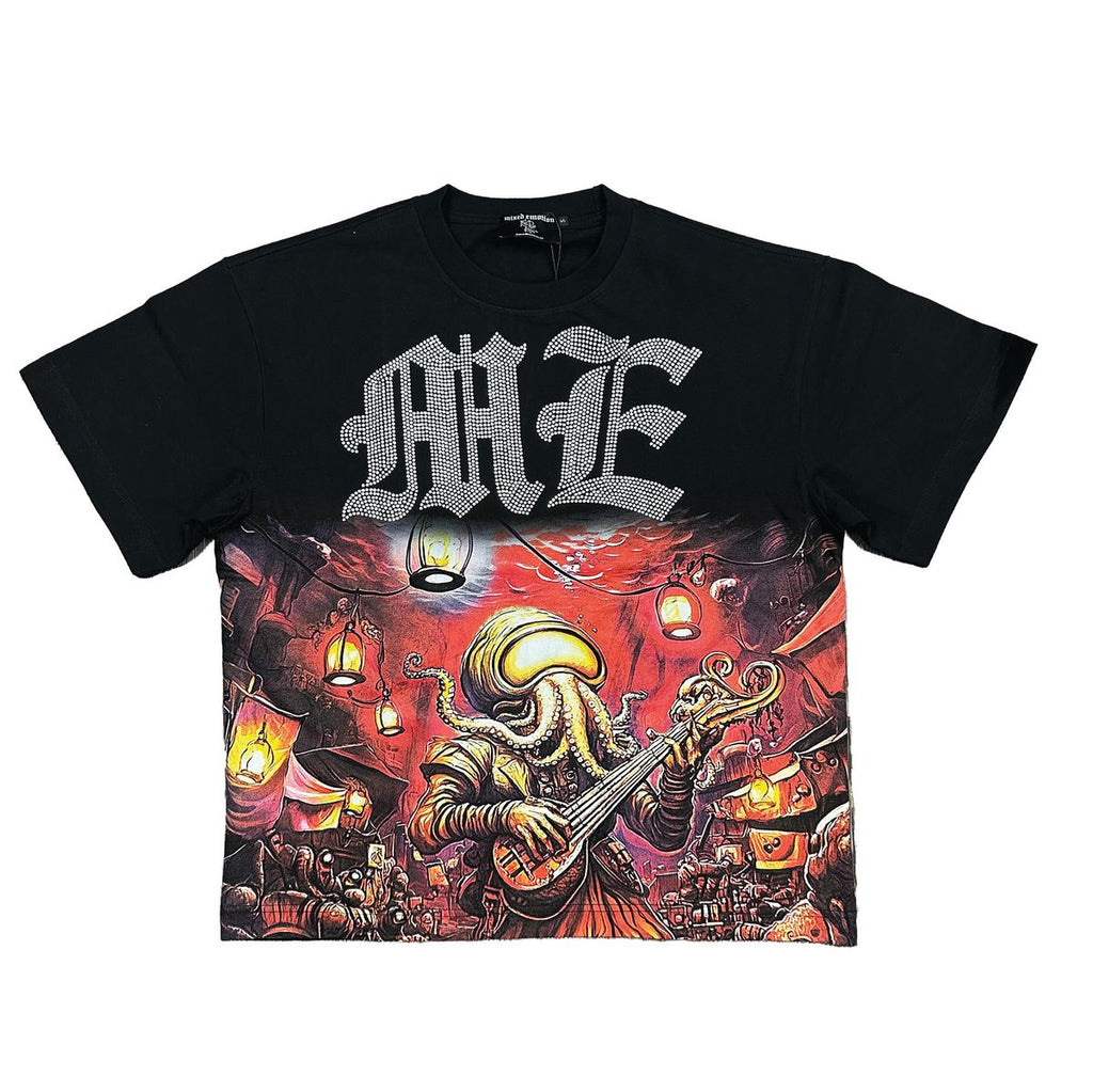Mixed Emotion T-Shirt - Octopus Rhinestone Tee - Black