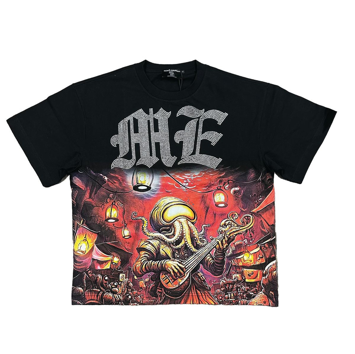Mixed Emotion T-Shirt - Octopus Rhinestone Tee - Black