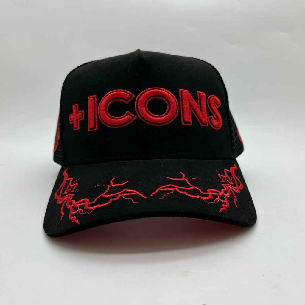 Hudson Hat - +Icons Suede Trucker Hat  - Black-Red - CD0316