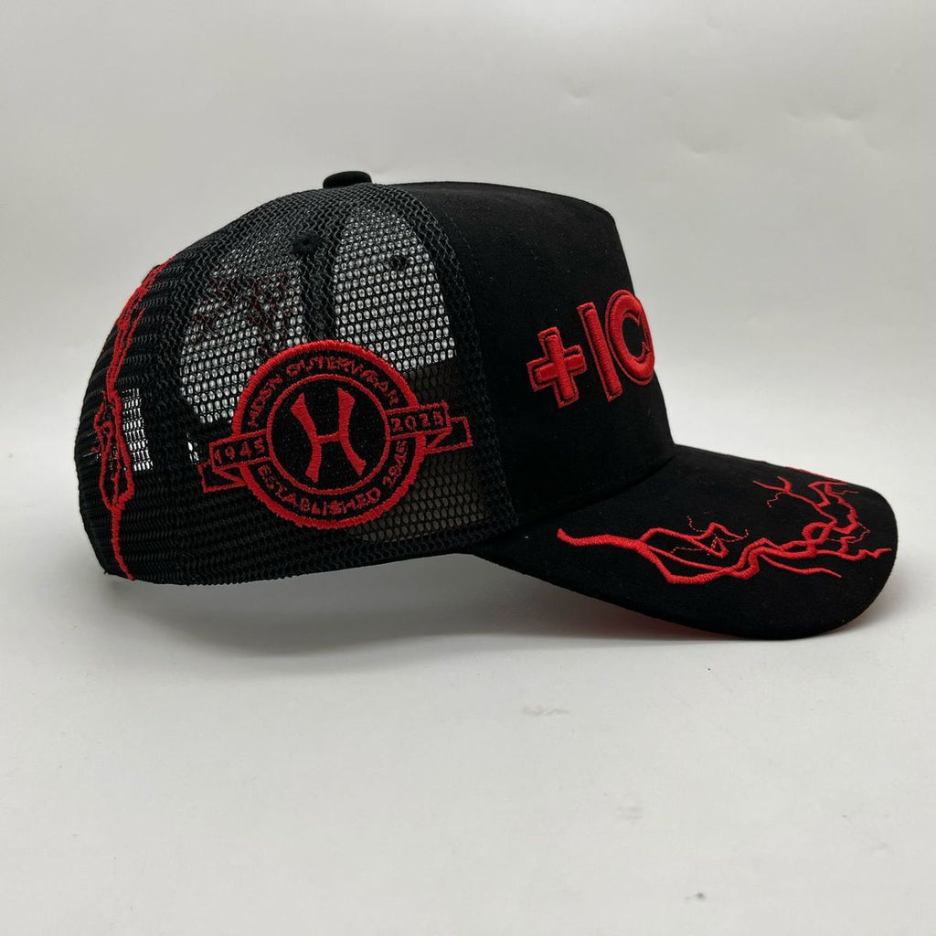 Hudson Hat - +Icons Suede Trucker Hat  - Black-Red - CD0316