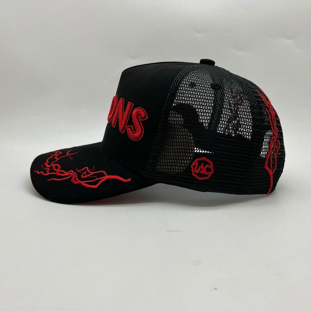 Hudson Hat - +Icons Suede Trucker Hat  - Black-Red - CD0316