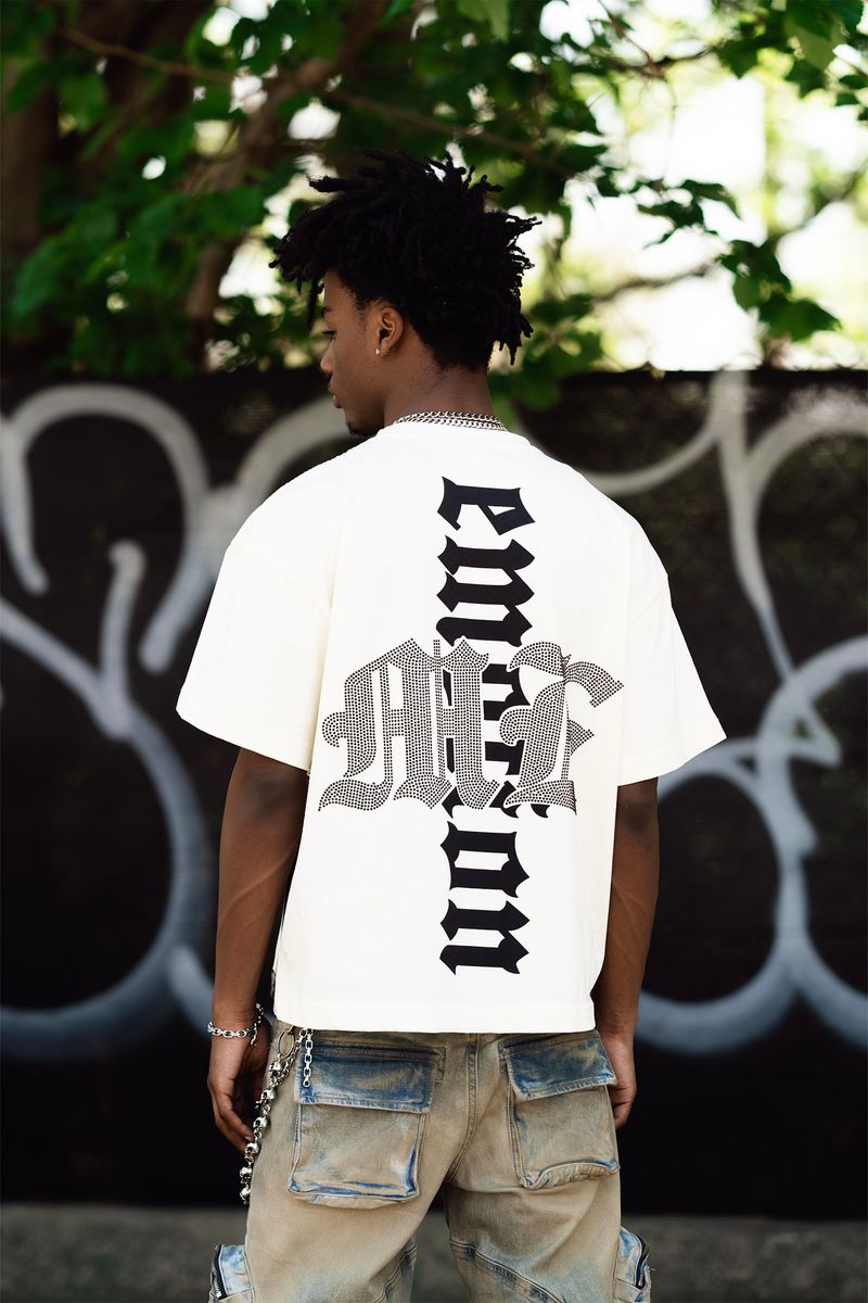 Mixed Emotion T-Shirt - Beach Rhinestone Tee - Cream